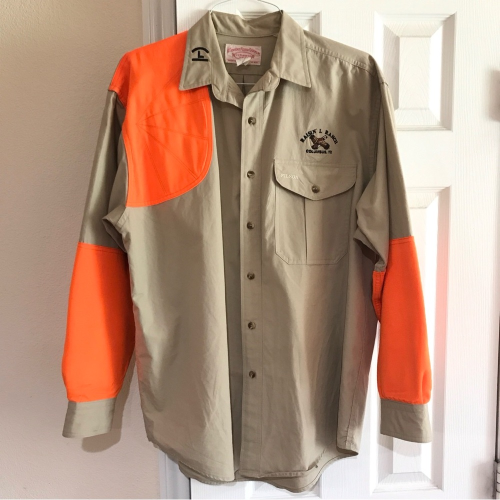 VINTAGE Filson Hunting Shooting Shirt USA Made Long Sleeve Large Mens Beige 552